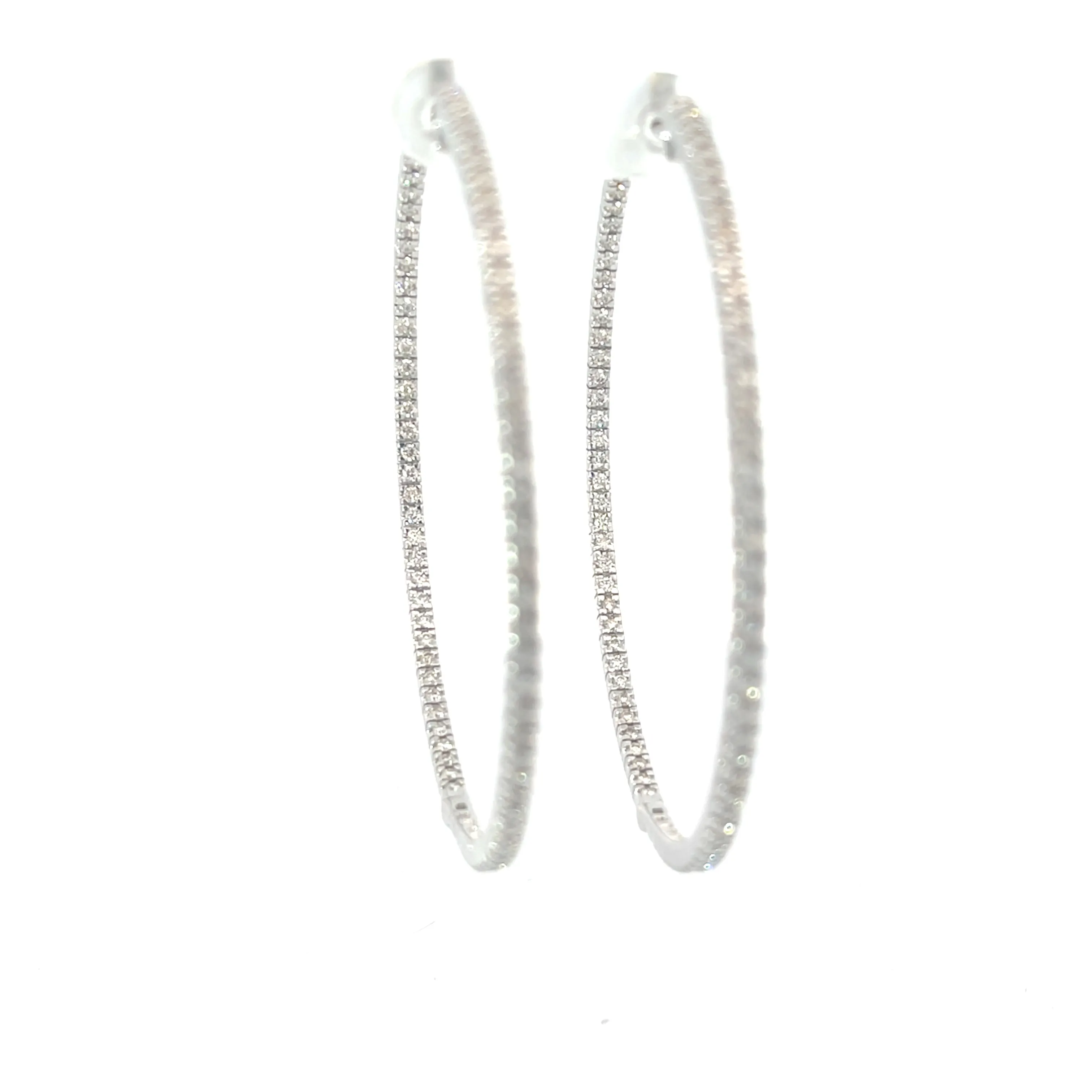 14k White Gold 2.58ct H VS2 Round Diamond inside/out Hoop Earrings 3"inch