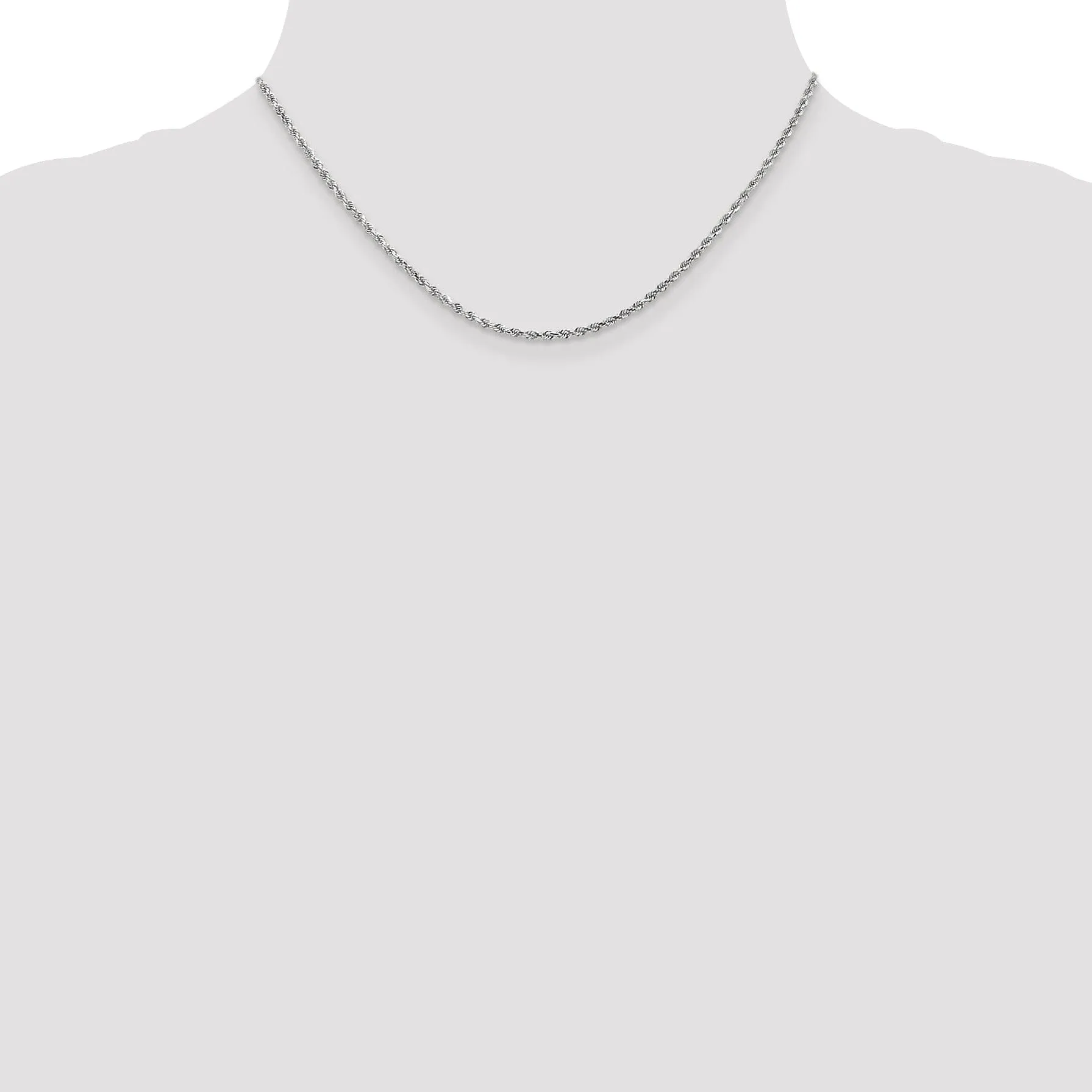 14K White Gold 2mm Diamond Cut Rope Chain