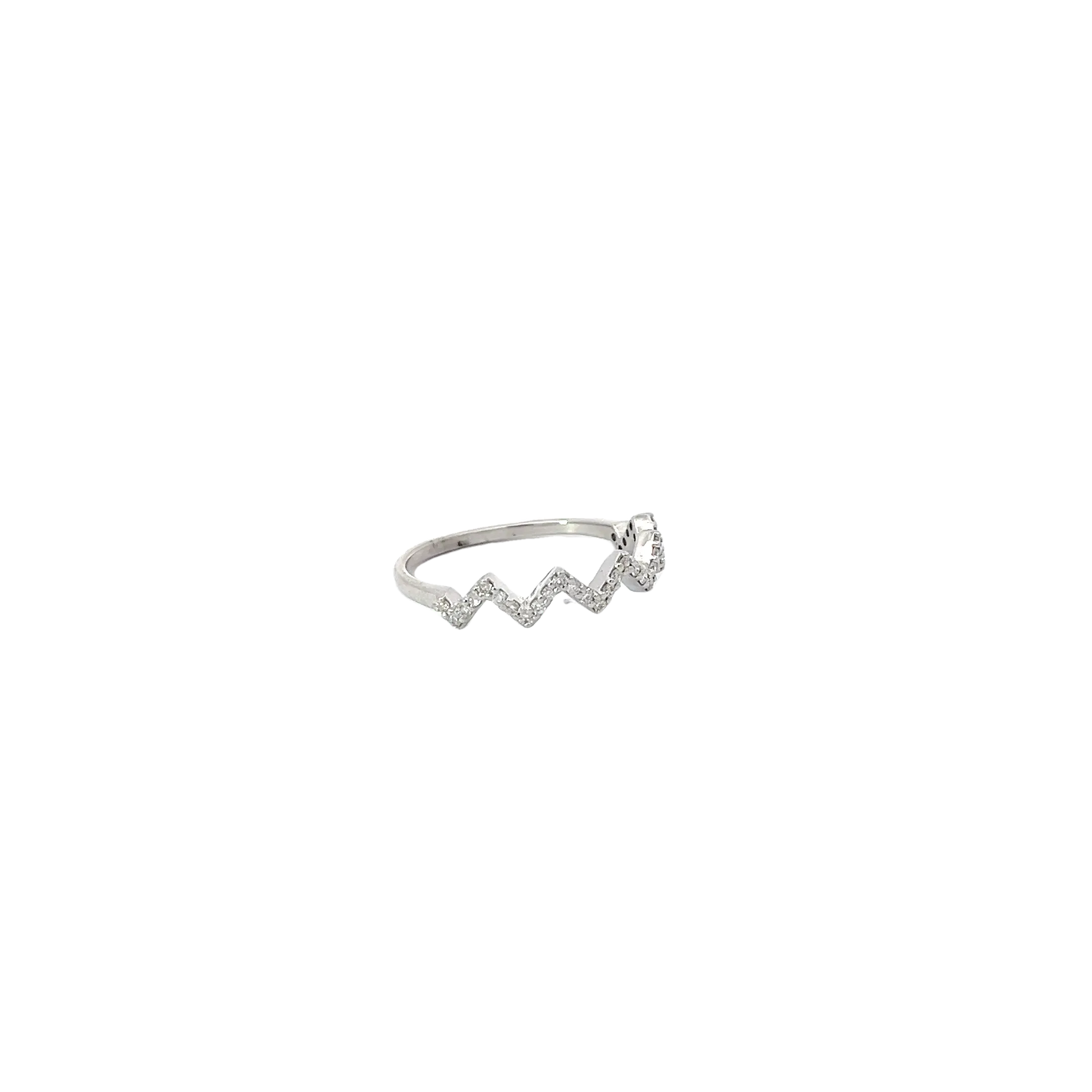 14k White Gold .30ct G SI2 Round Diamond Up & Down Zig Zag Ring