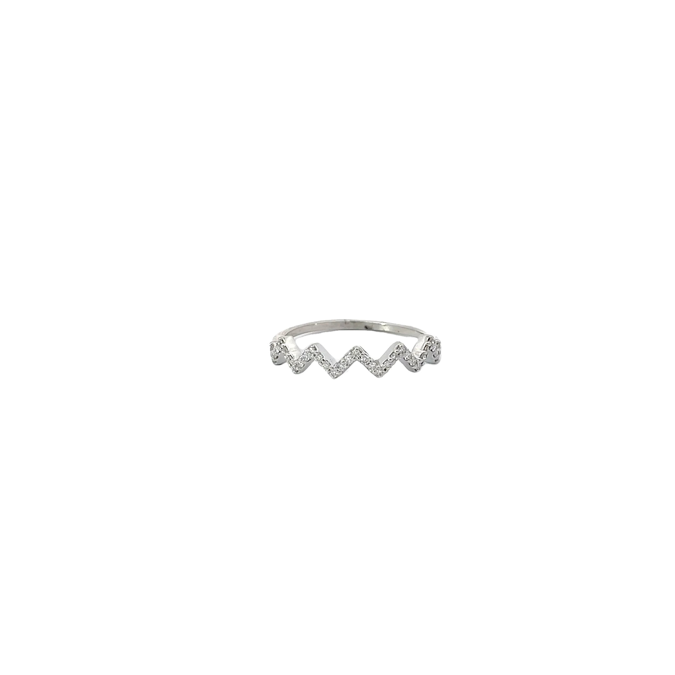 14k White Gold .30ct G SI2 Round Diamond Up & Down Zig Zag Ring