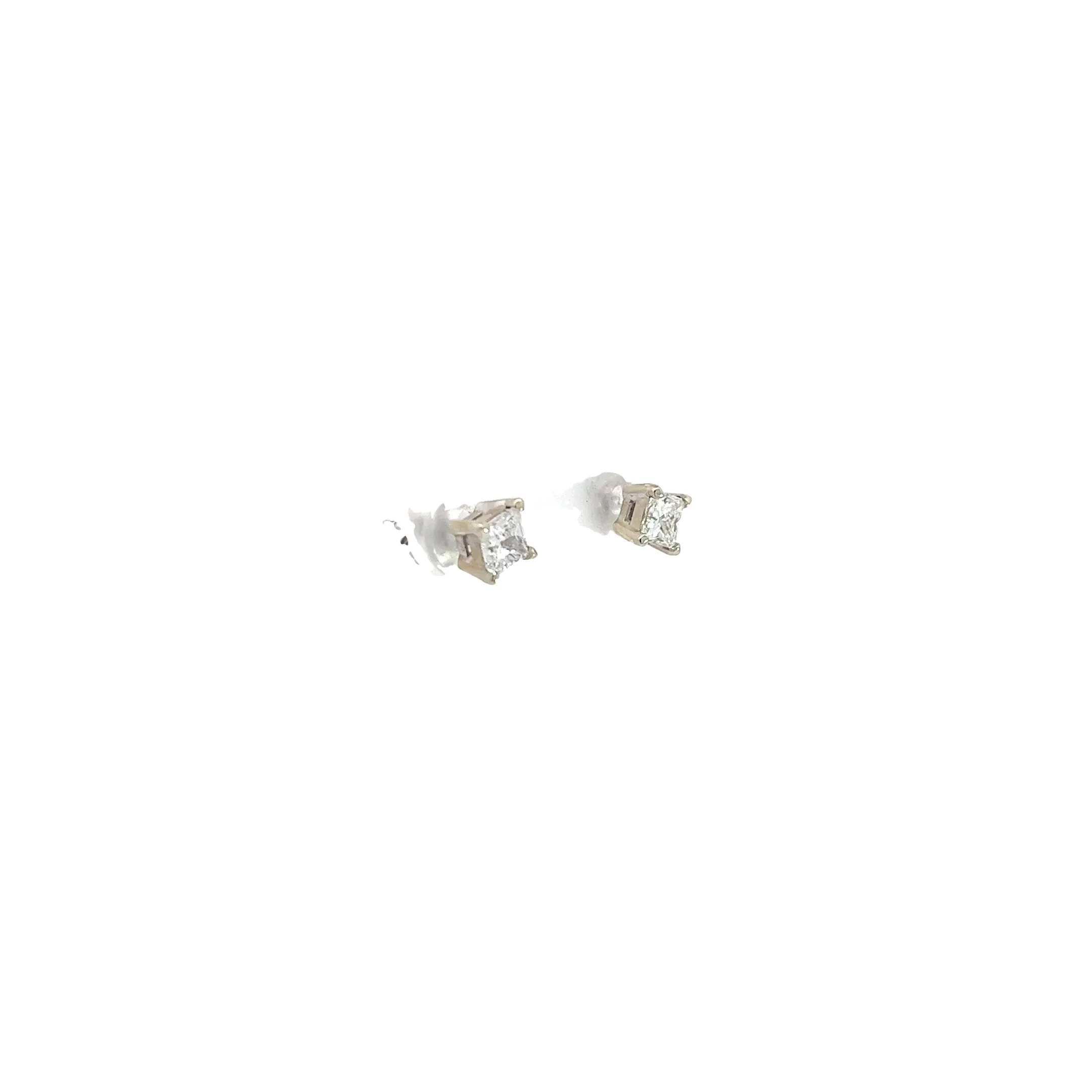 14k White Gold .69CT G SI1 Princess Cut Diamond Stud earrings