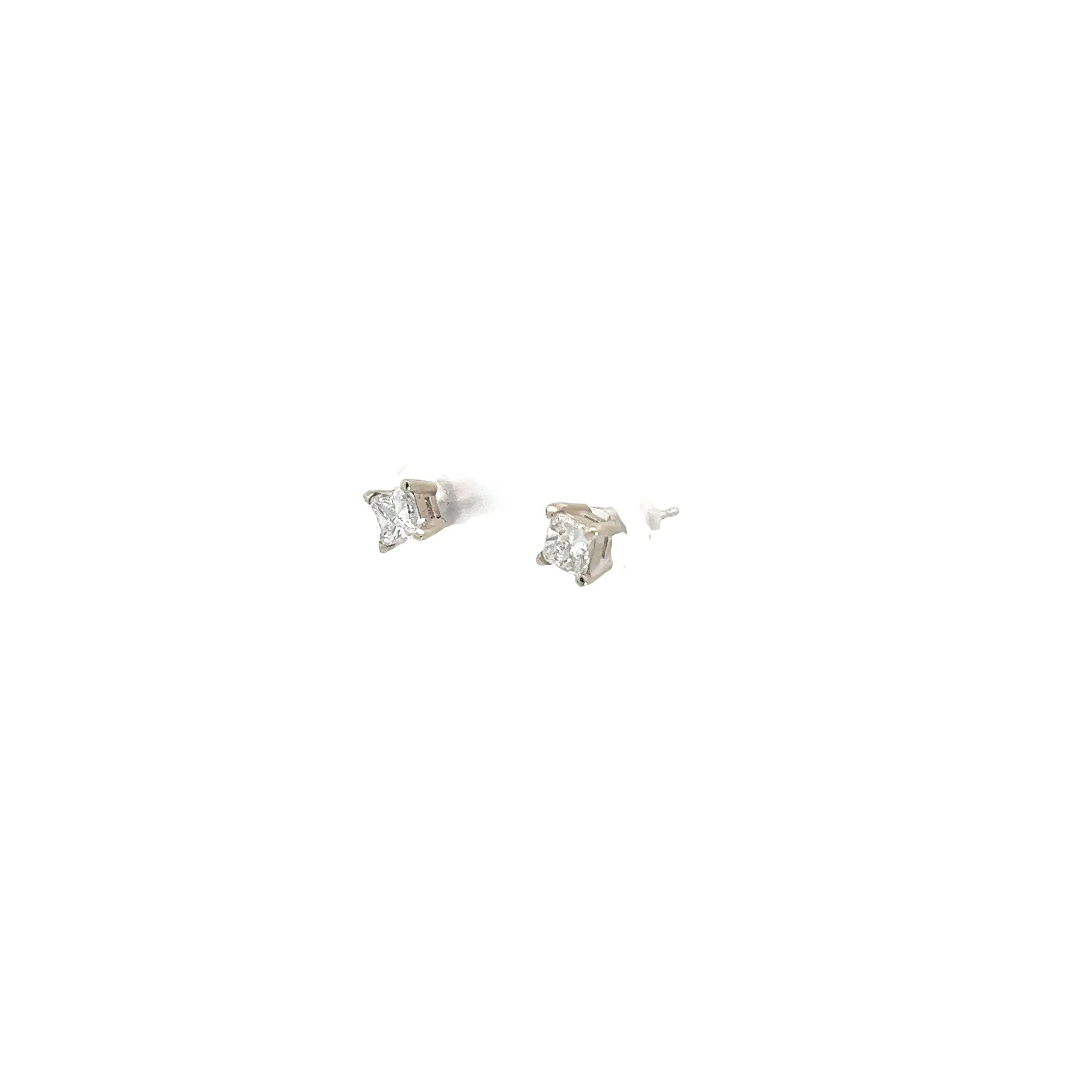 14k White Gold .69CT G SI1 Princess Cut Diamond Stud earrings