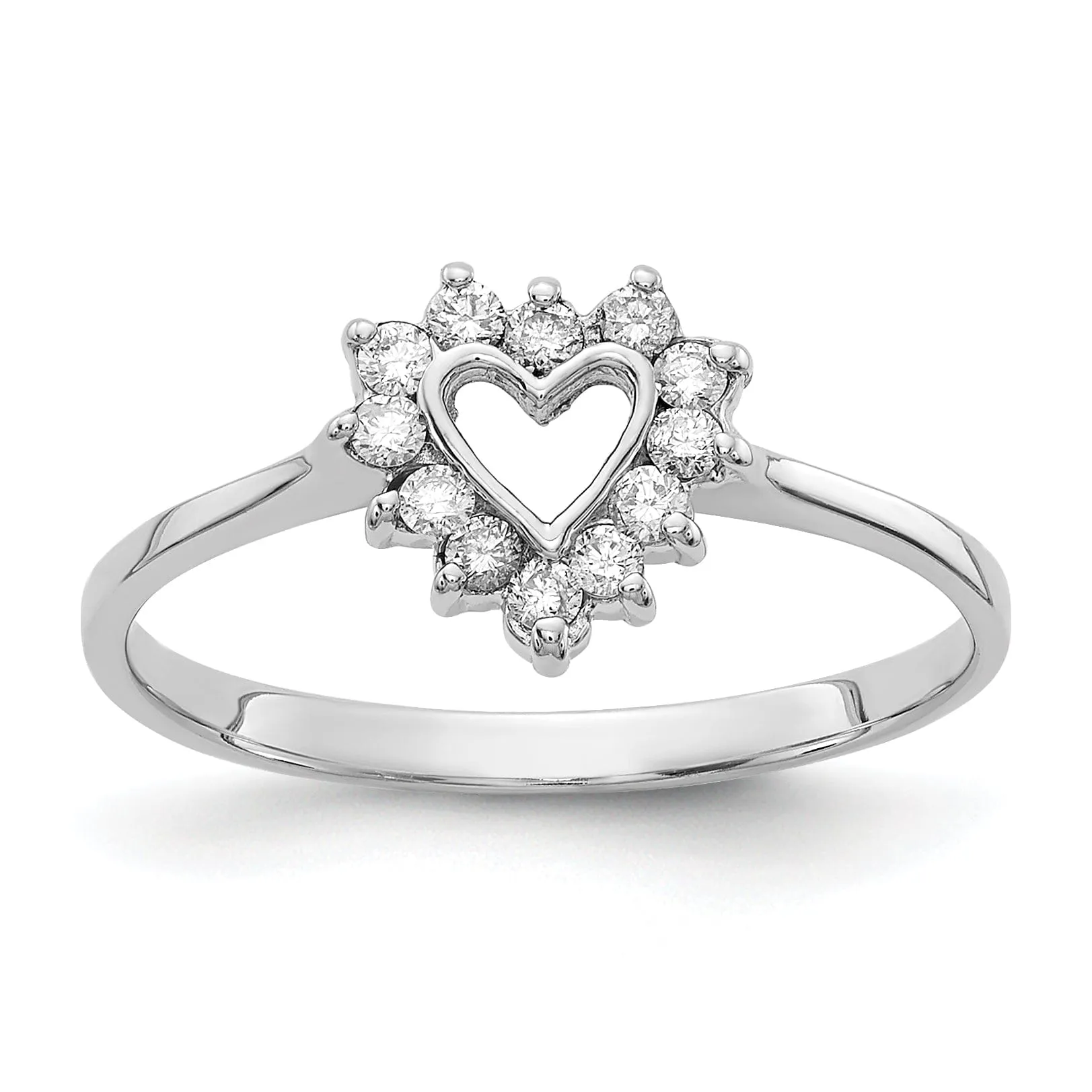 14k White Gold Polished Diamond Heart Ring