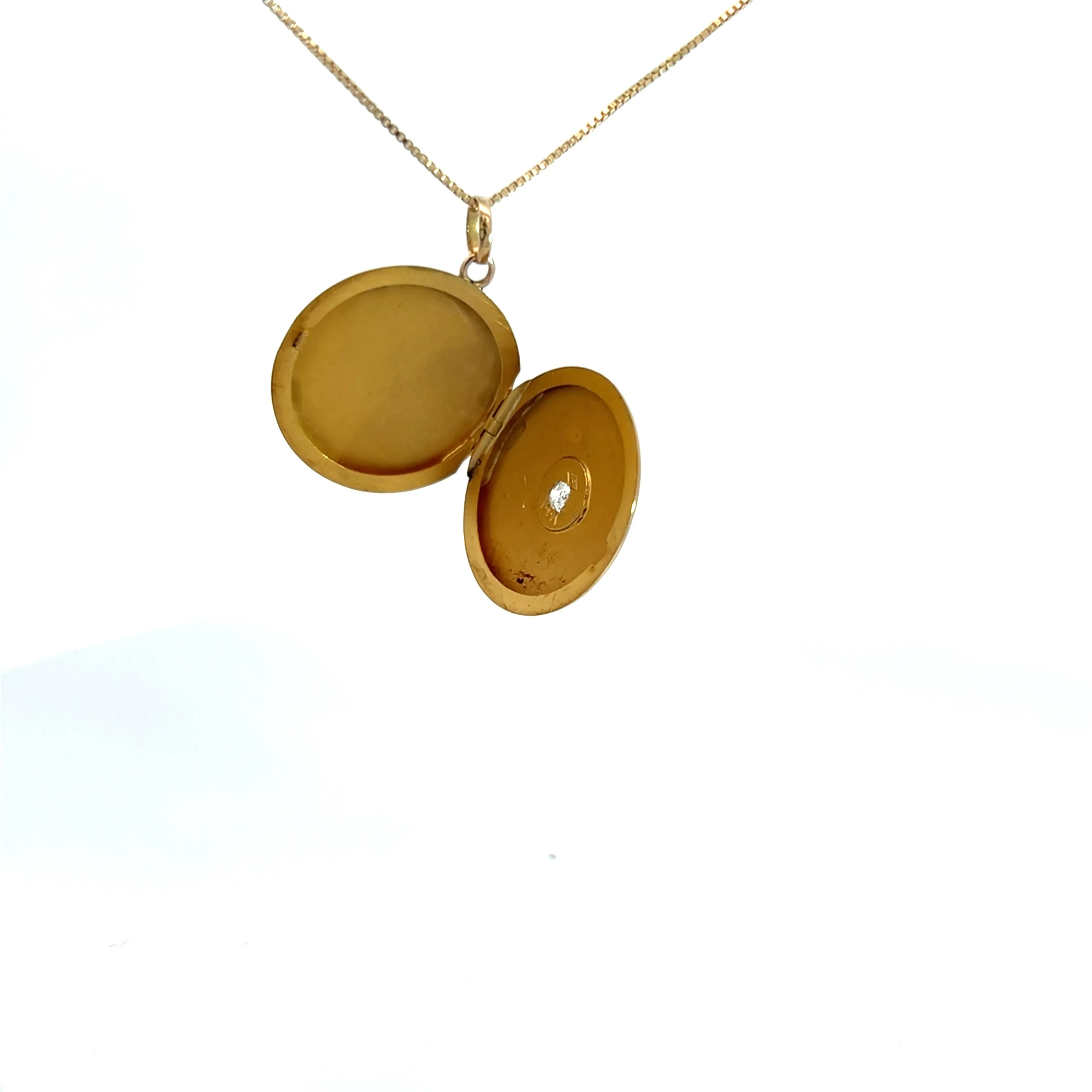 14k Yellow Gold .20ct G SI1 Round Diamond Vintage Locket Pendant 6 Gram 1 inch