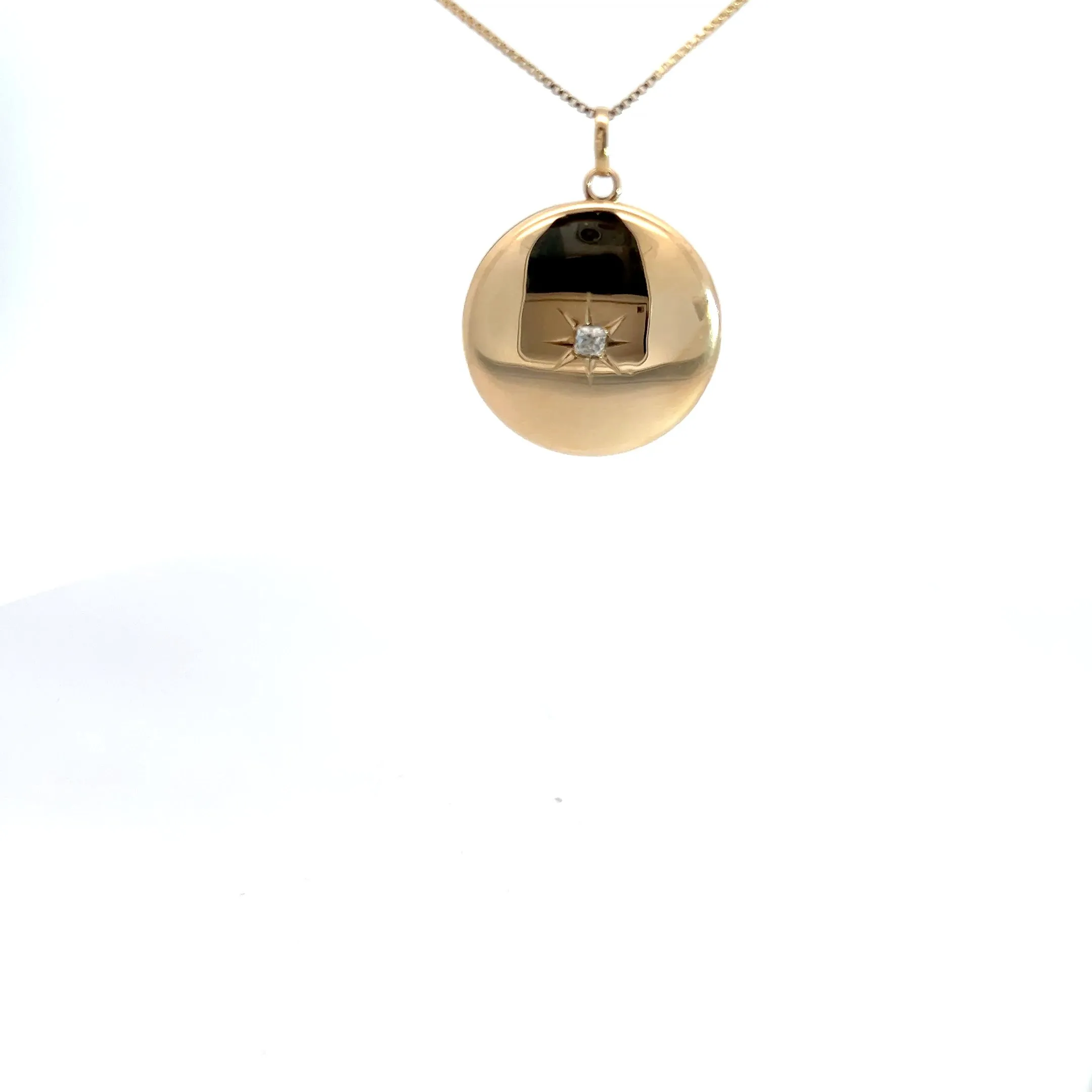 14k Yellow Gold .20ct G SI1 Round Diamond Vintage Locket Pendant 6 Gram 1 inch