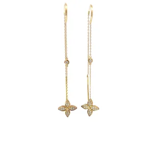 14k Yellow Gold .50ct G VS2 Round Diamond Clover Dangle Earrings