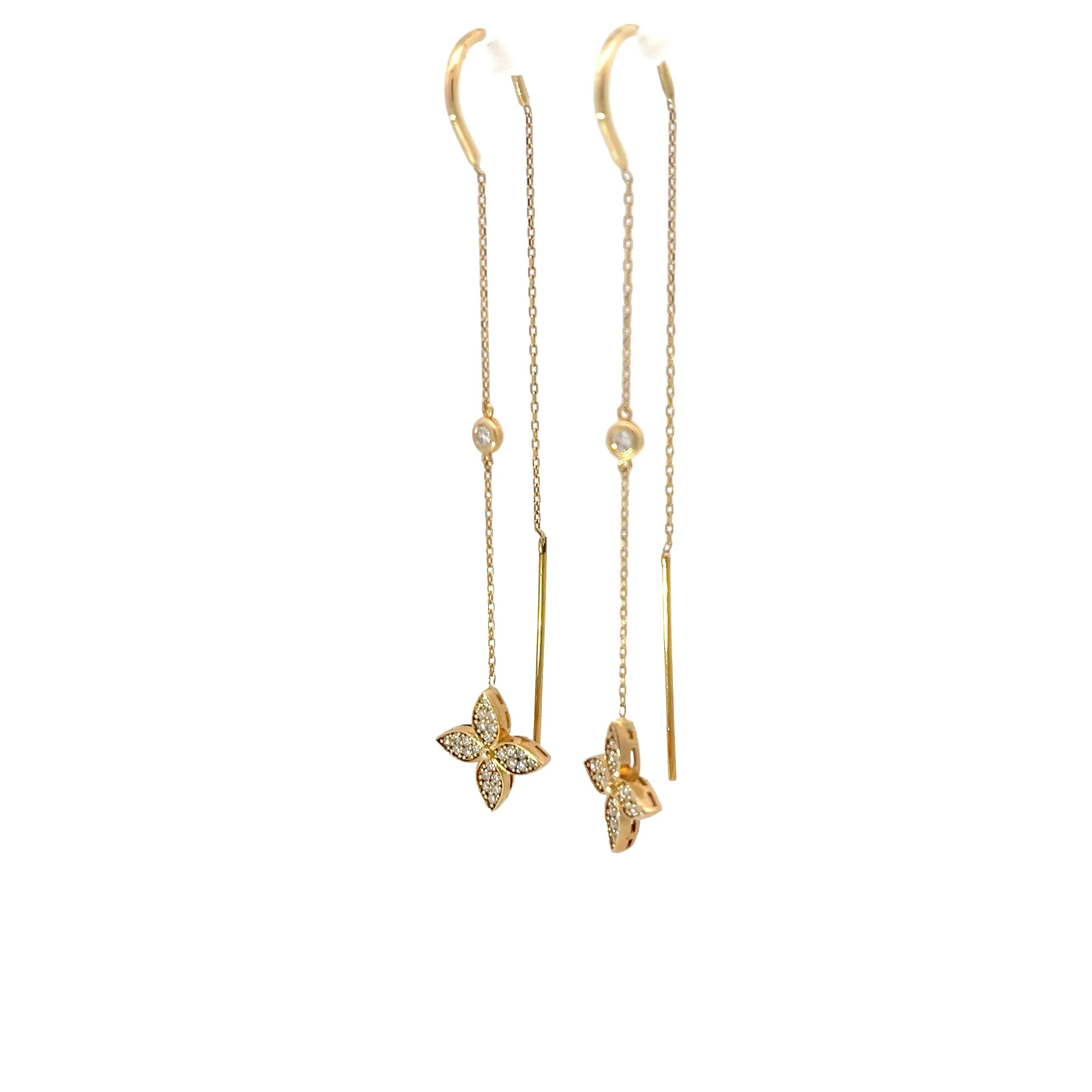 14k Yellow Gold .50ct G VS2 Round Diamond Clover Dangle Earrings