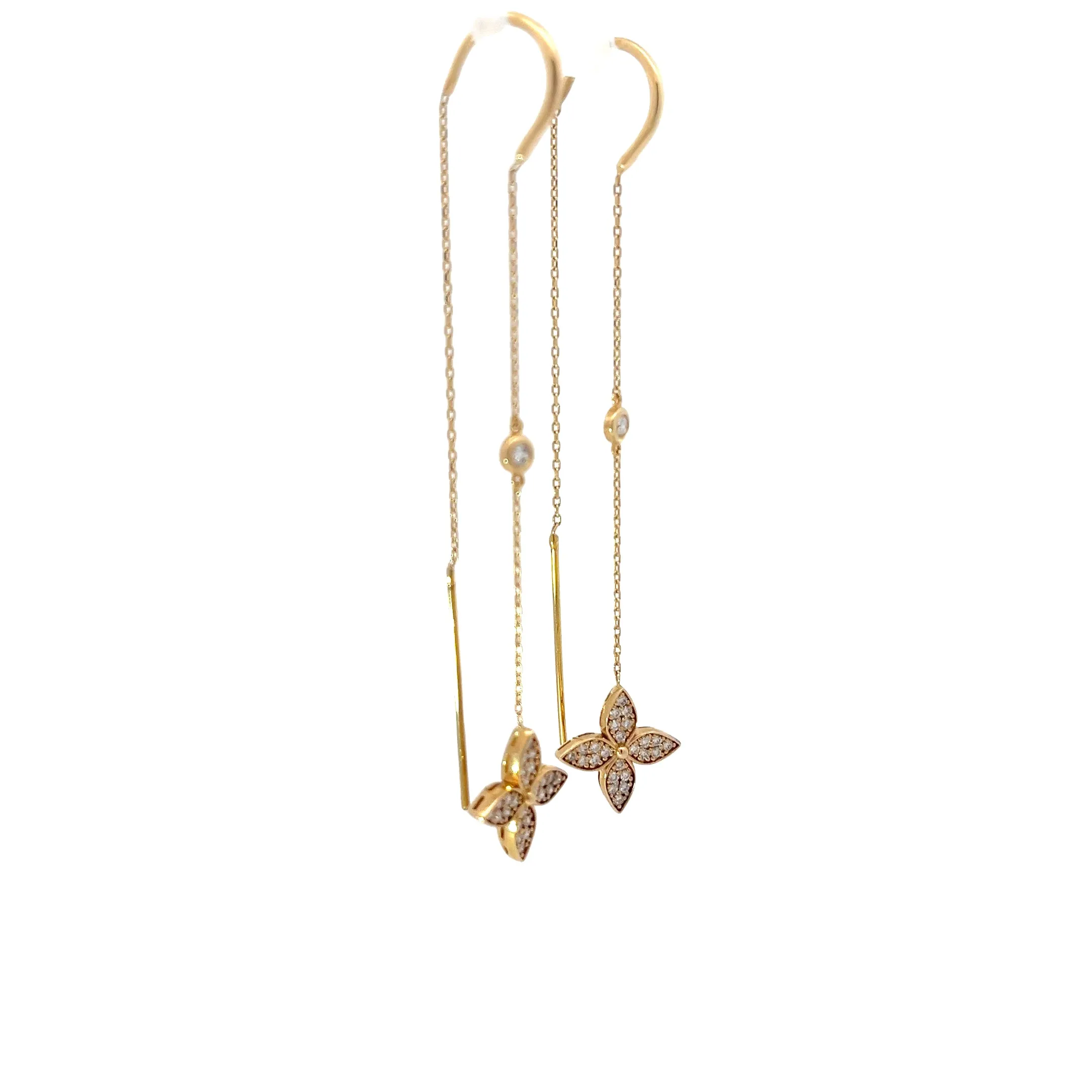 14k Yellow Gold .50ct G VS2 Round Diamond Clover Dangle Earrings