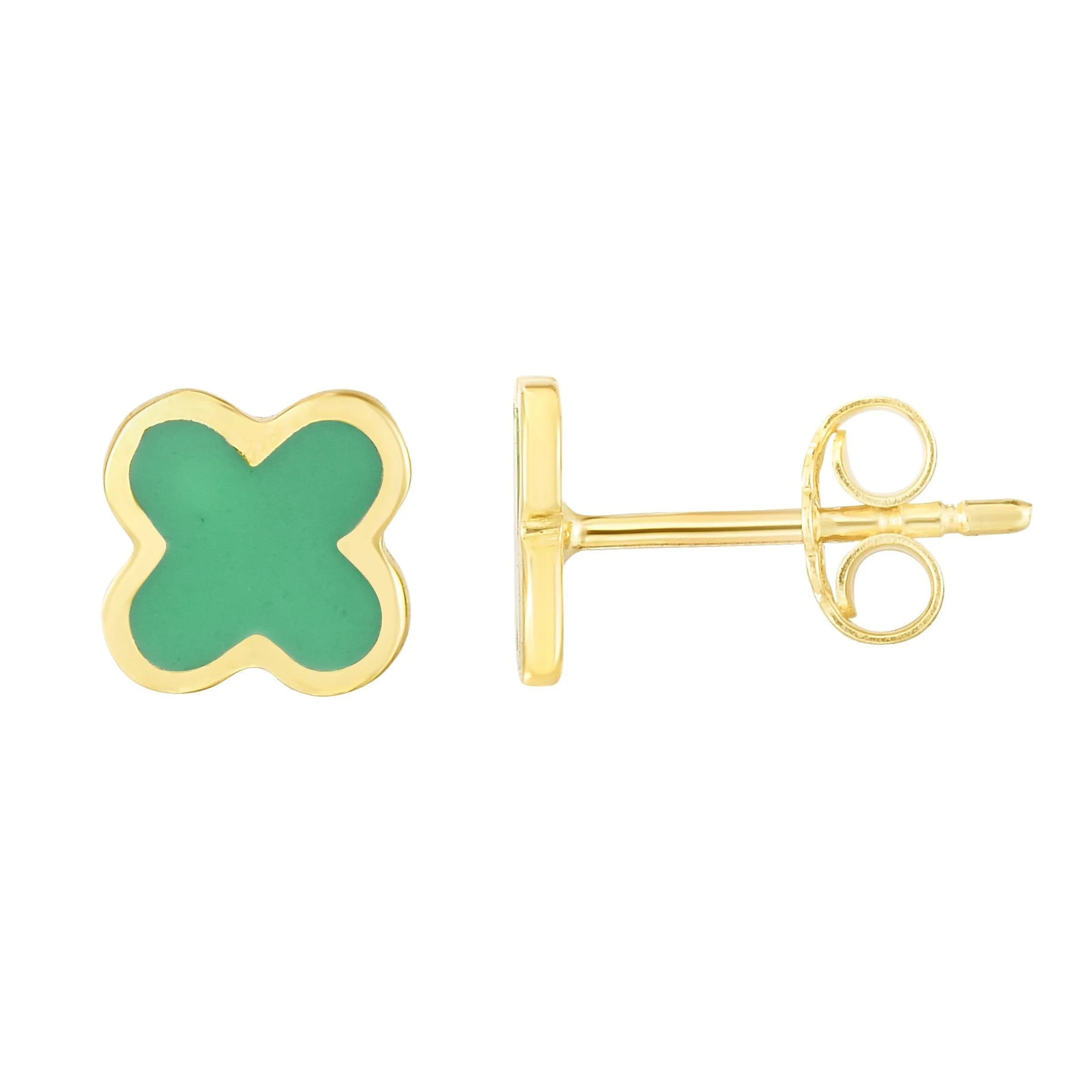 14K Yellow Gold Enamel Clover Stud Earrings