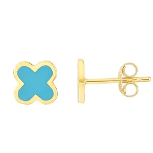14K Yellow Gold Enamel Clover Stud Earrings