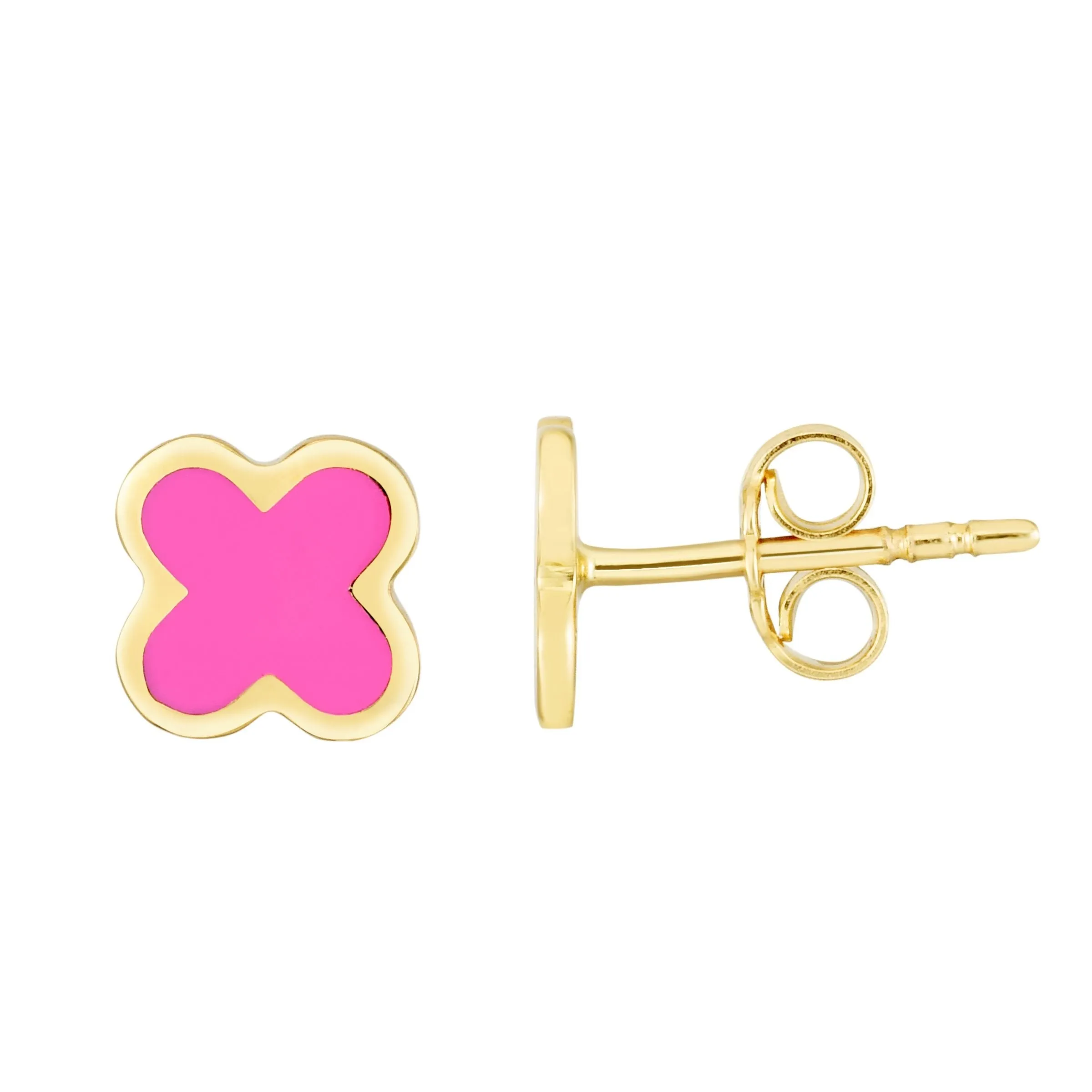 14K Yellow Gold Enamel Clover Stud Earrings