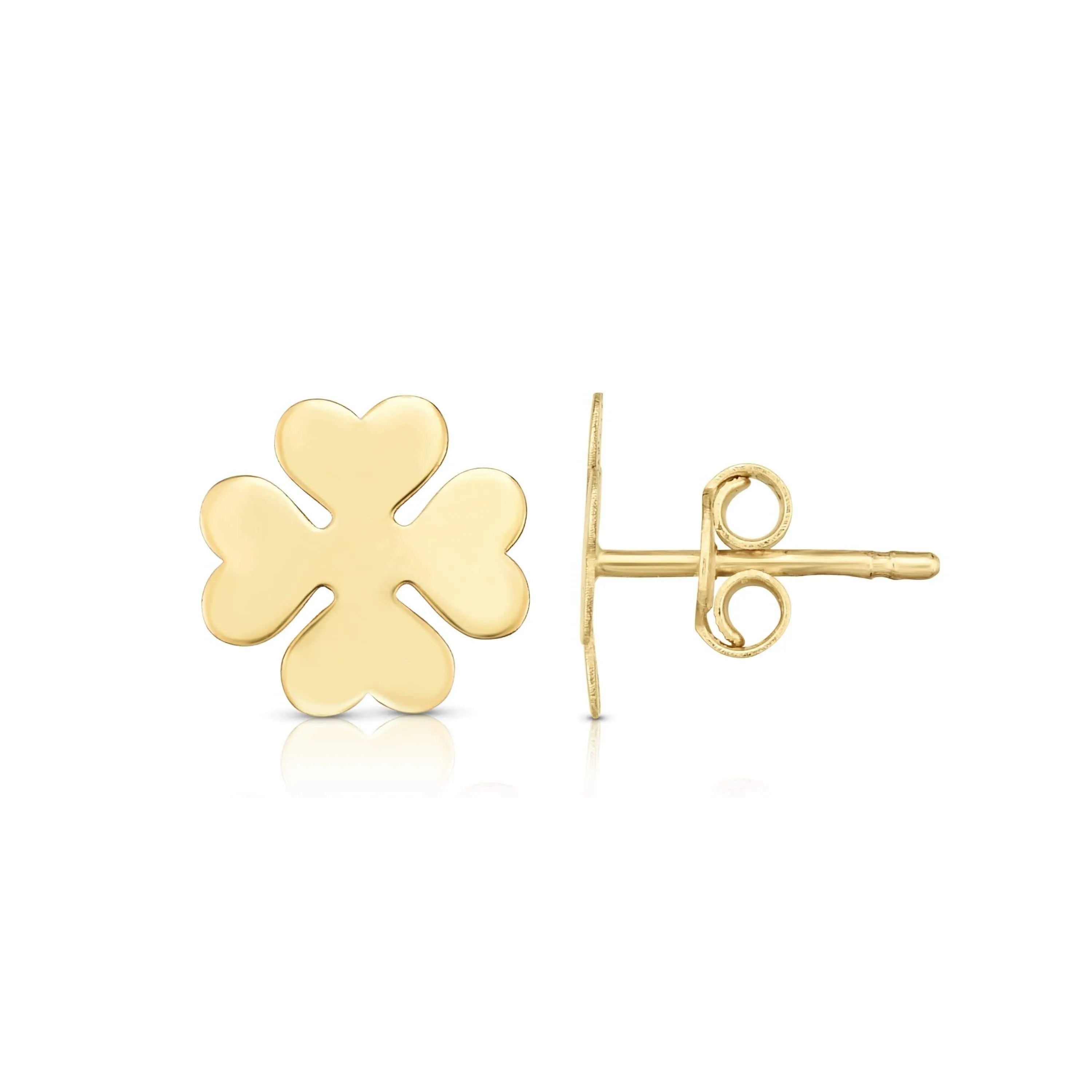 14K Yellow Gold Lucky Clover Stud Earrings