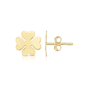 14K Yellow Gold Lucky Clover Stud Earrings