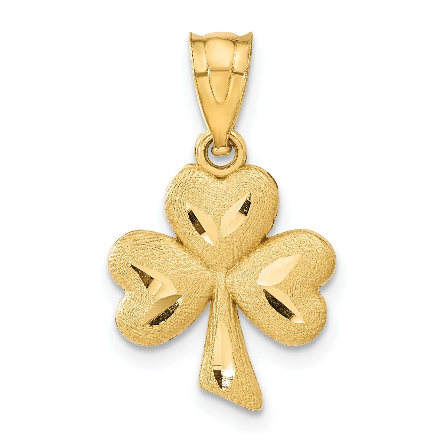 14k Yellow Gold Solid Brush Textured Polished Diamond Cut Finish Shamrock Charm Pendant