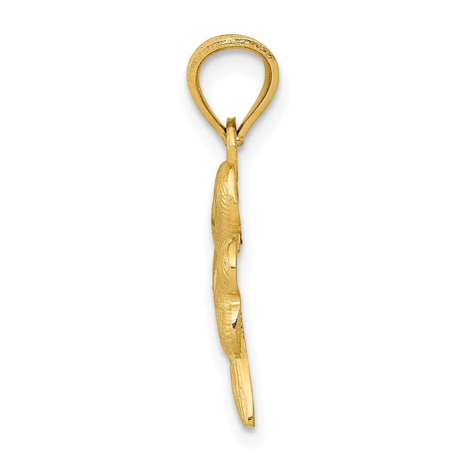 14k Yellow Gold Solid Brush Textured Polished Diamond Cut Finish Shamrock Charm Pendant