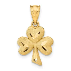 14k Yellow Gold Solid Brush Textured Polished Diamond Cut Finish Shamrock Charm Pendant