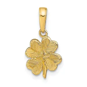 14k Yellow Gold Solid Textured Polished Finish 4 Leaf Clover Design Charm Pendant