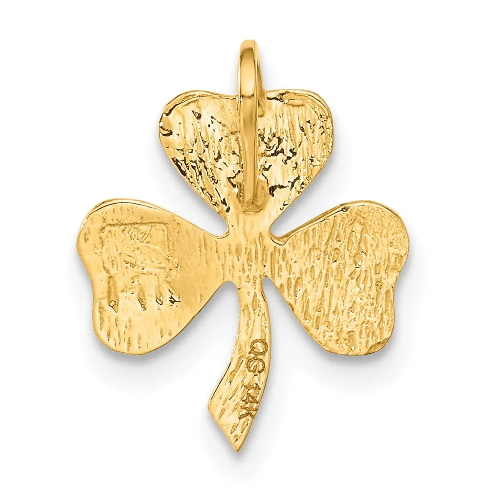 14k Yellow Gold Textured Polished Finish Shamrock Design Chain Slide Pendant