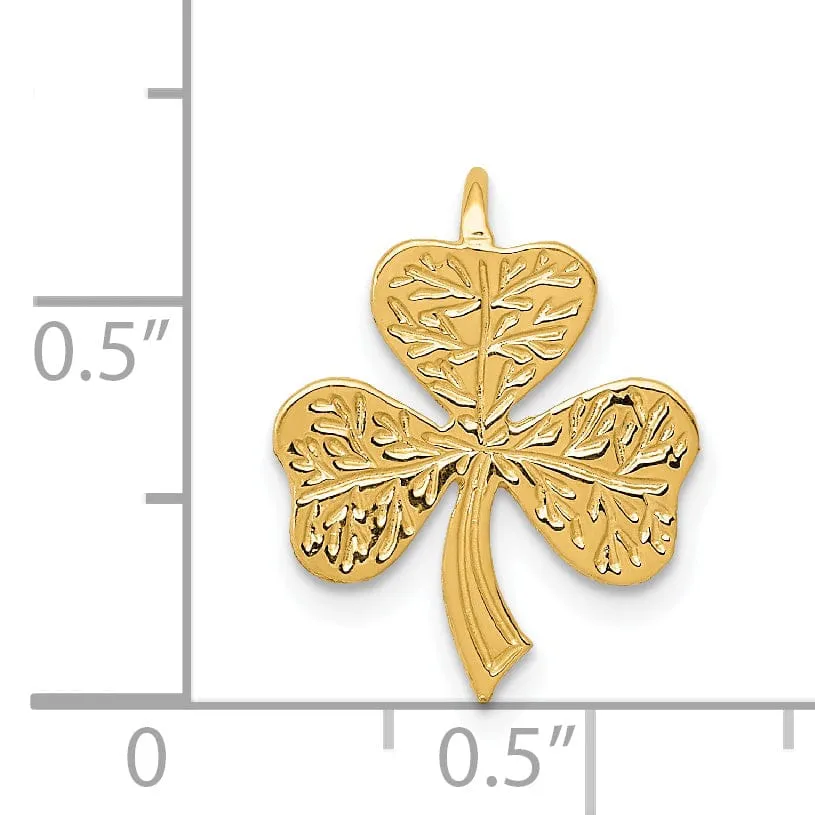 14k Yellow Gold Textured Polished Finish Shamrock Design Chain Slide Pendant