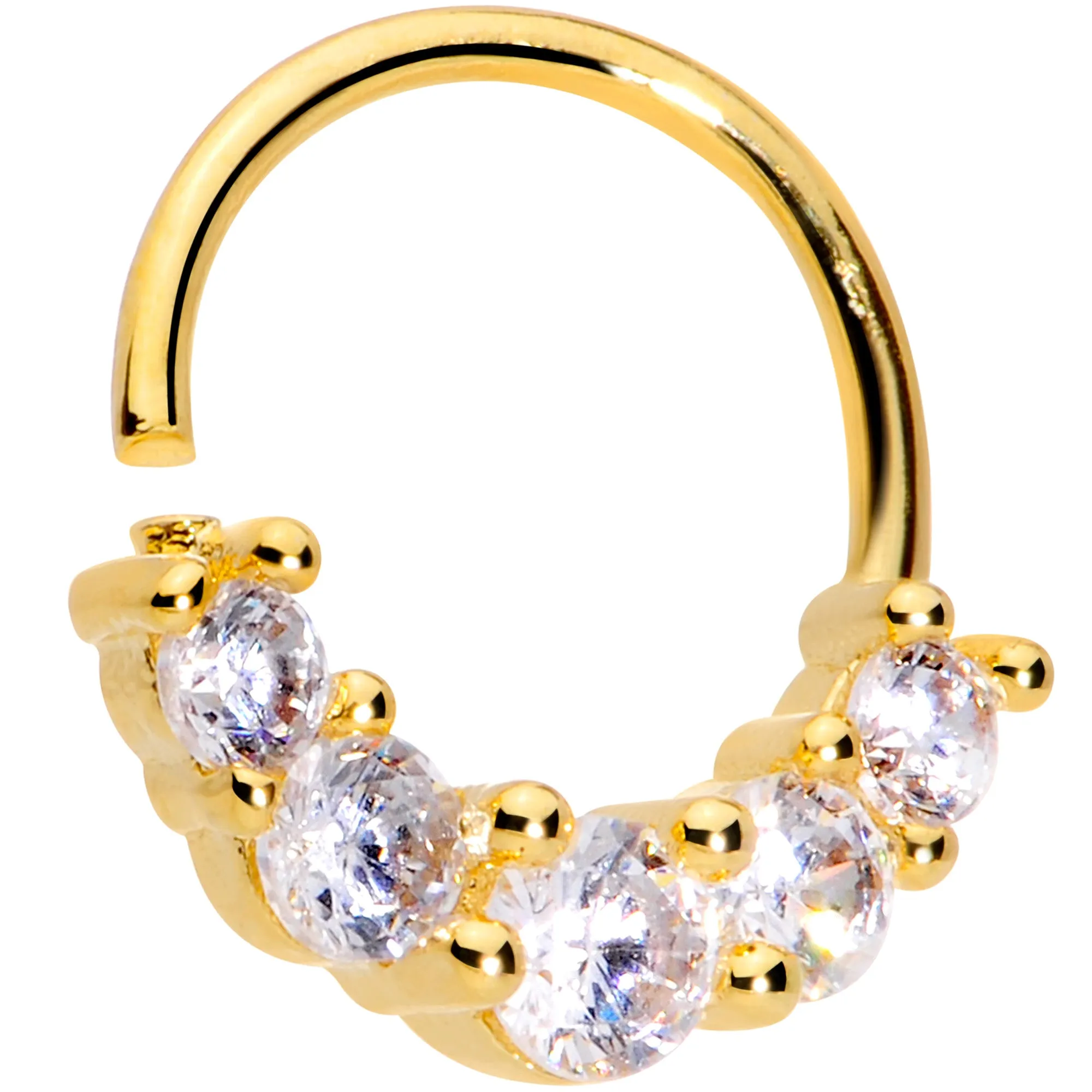 16 Gauge 3/8 Clear CZ Gem Cluster Gold Tone Closure Ring