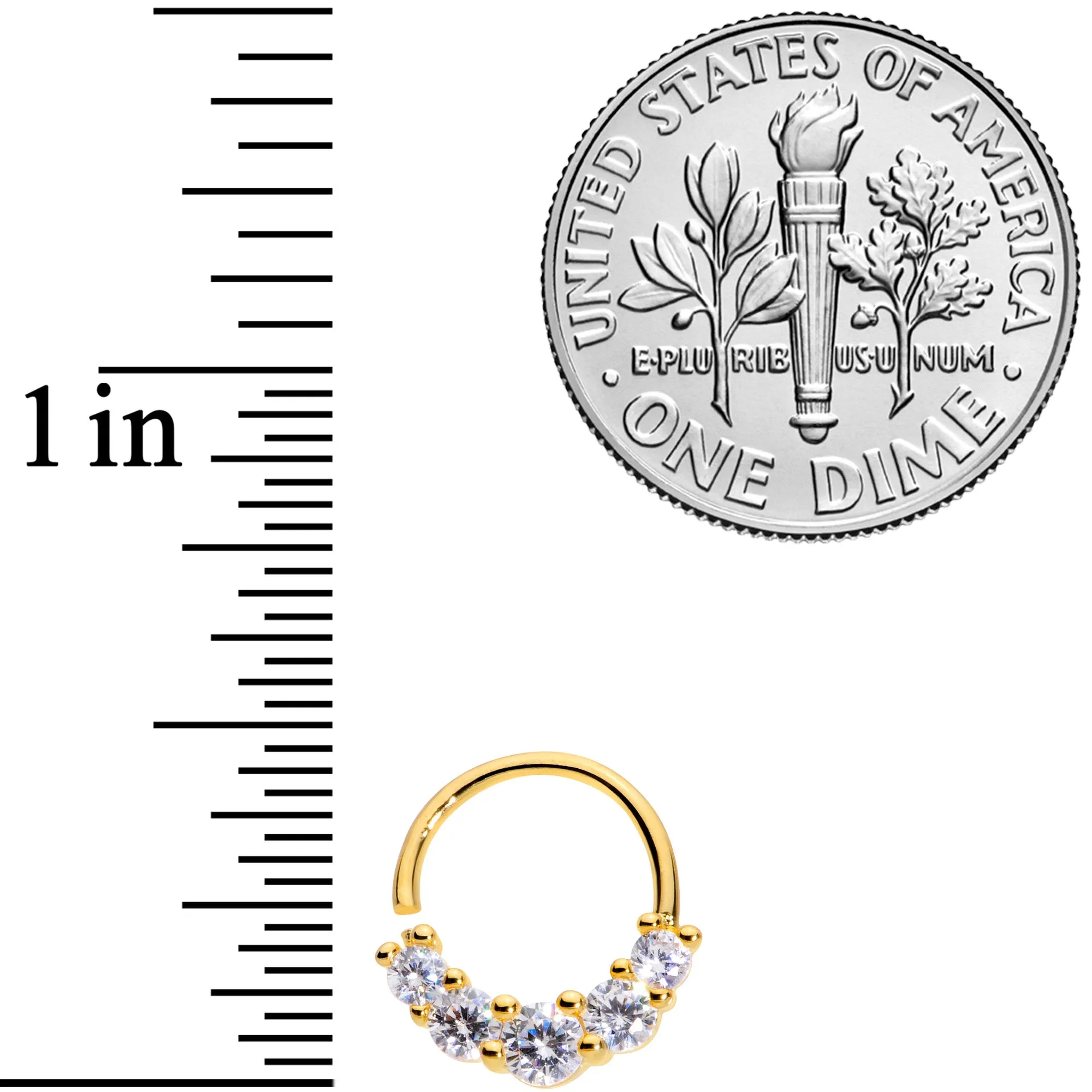 16 Gauge 3/8 Clear CZ Gem Cluster Gold Tone Closure Ring