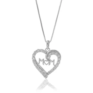 1/8 cttw Lab Grown Diamond Mom Heart Pendant in Sterling Silver