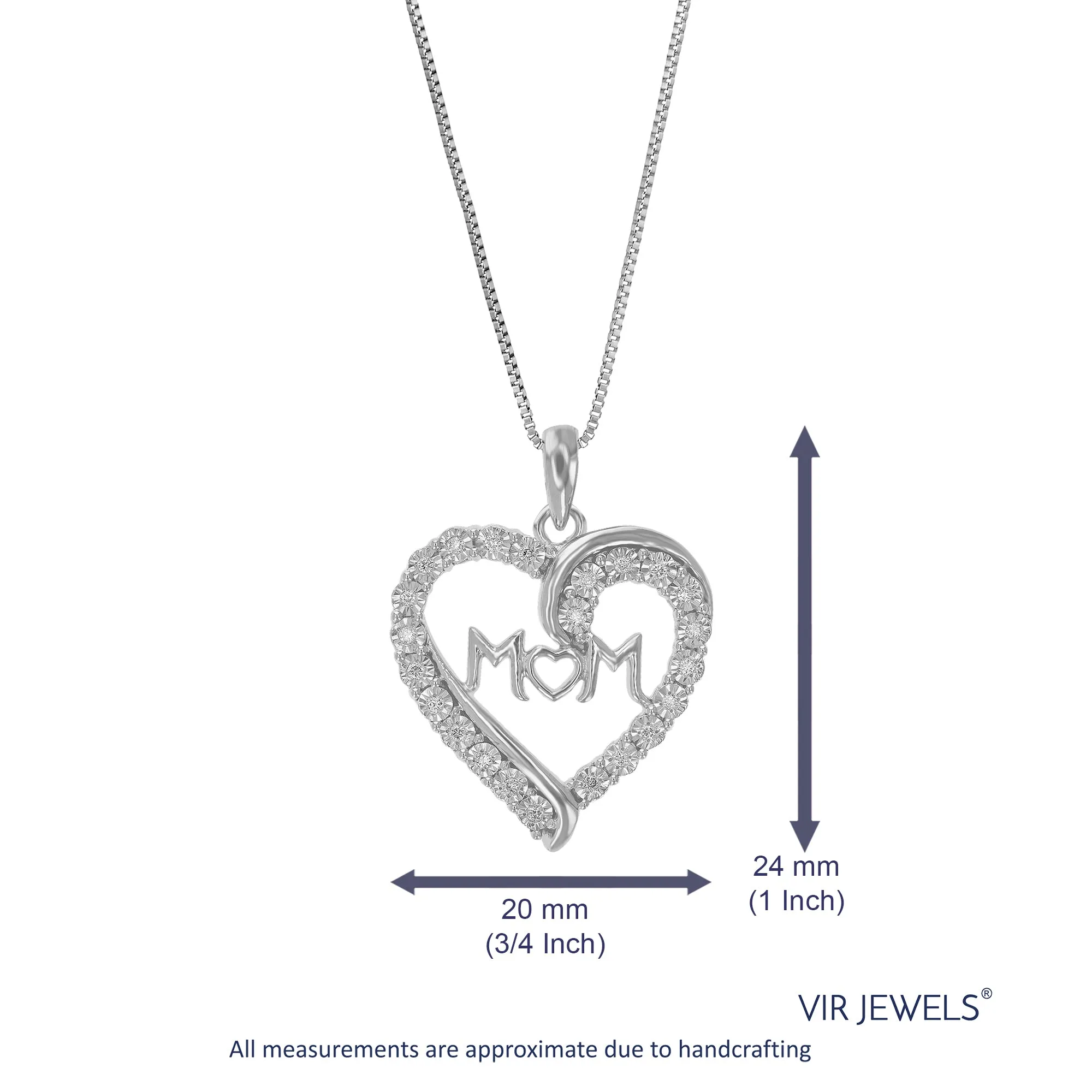 1/8 cttw Lab Grown Diamond Mom Heart Pendant in Sterling Silver