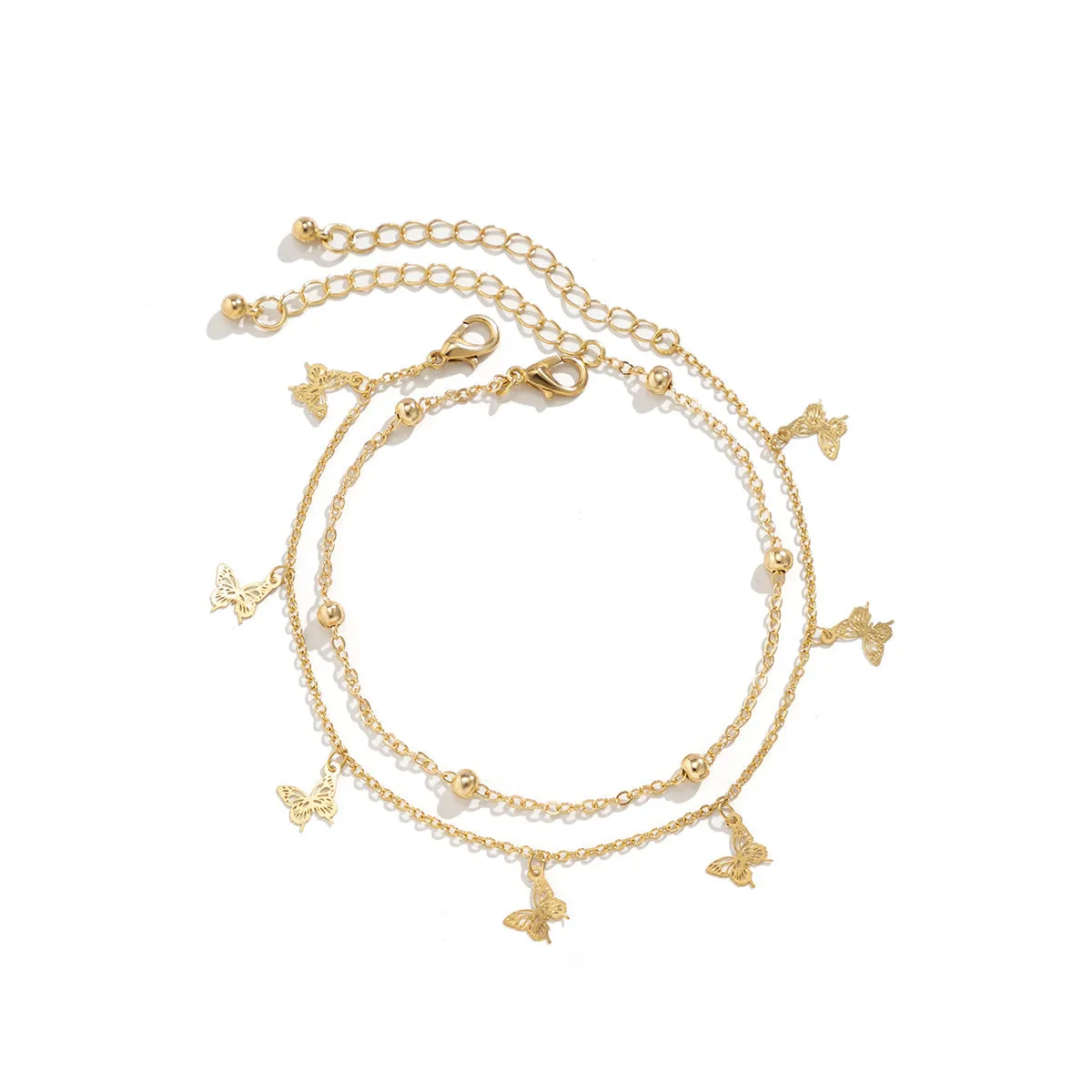 18K Gold-Plated Butterfly Station Chain Anklet Set
