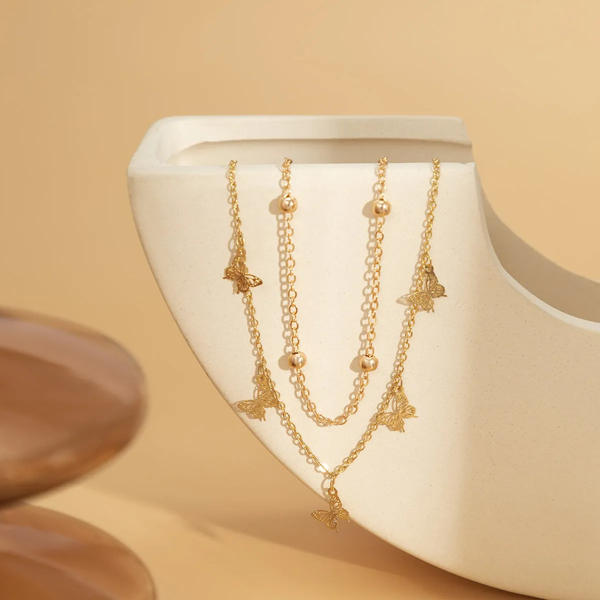 18K Gold-Plated Butterfly Station Chain Anklet Set