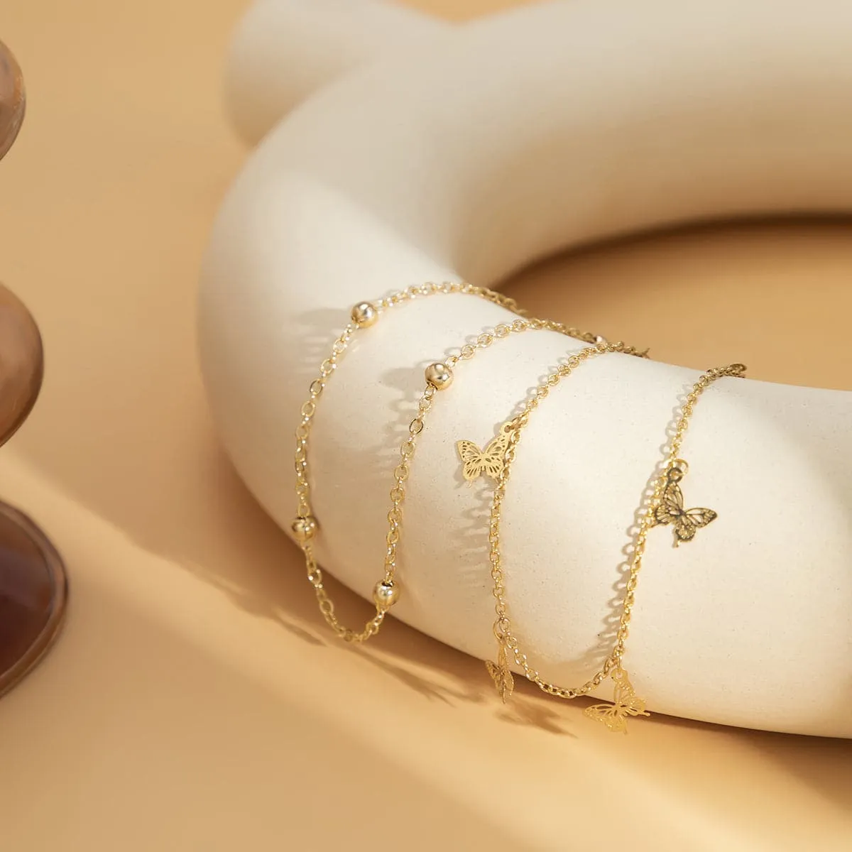 18K Gold-Plated Butterfly Station Chain Anklet Set