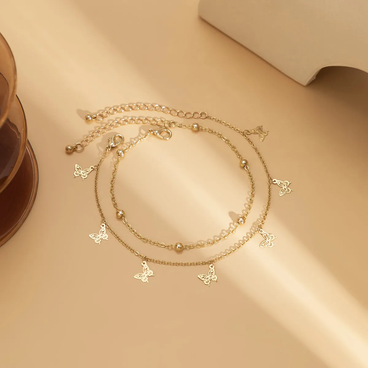 18K Gold-Plated Butterfly Station Chain Anklet Set