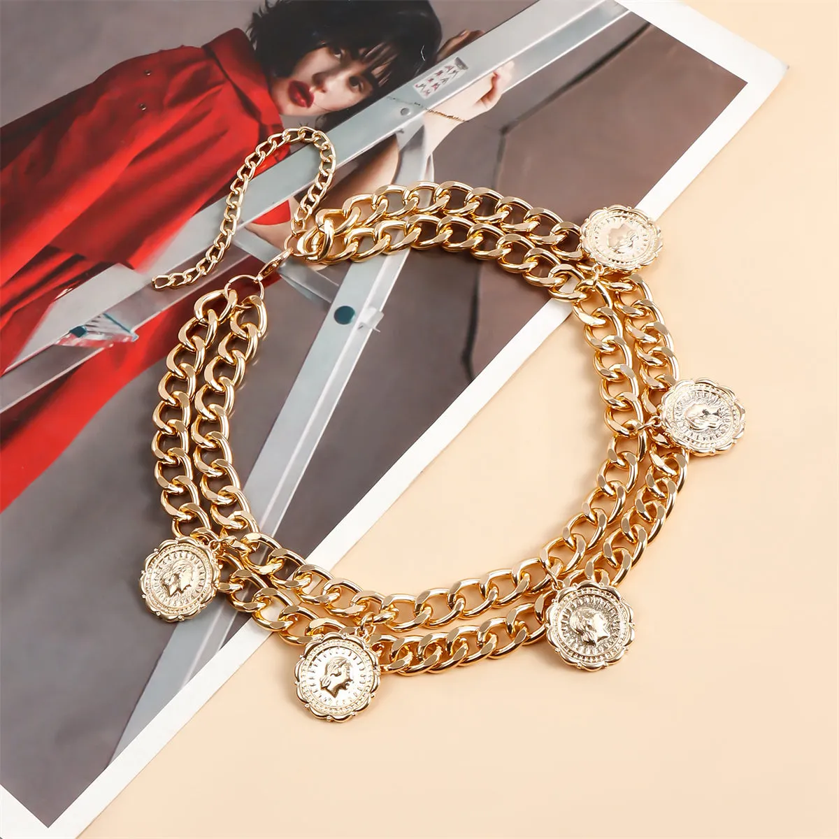 18K Gold-Plated Coin Station Layered Statement Necklace