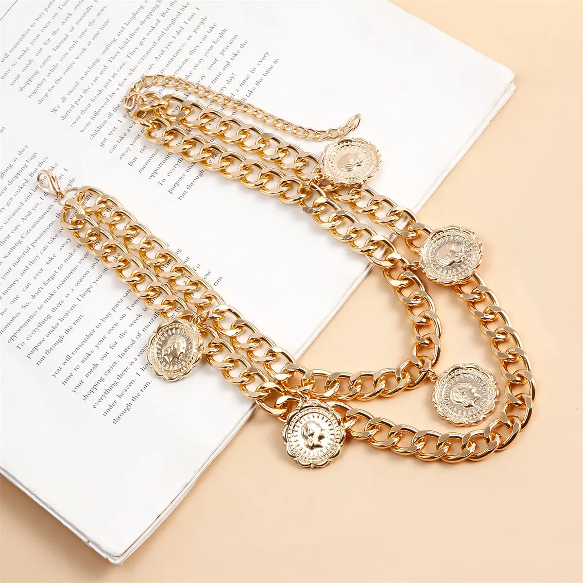 18K Gold-Plated Coin Station Layered Statement Necklace