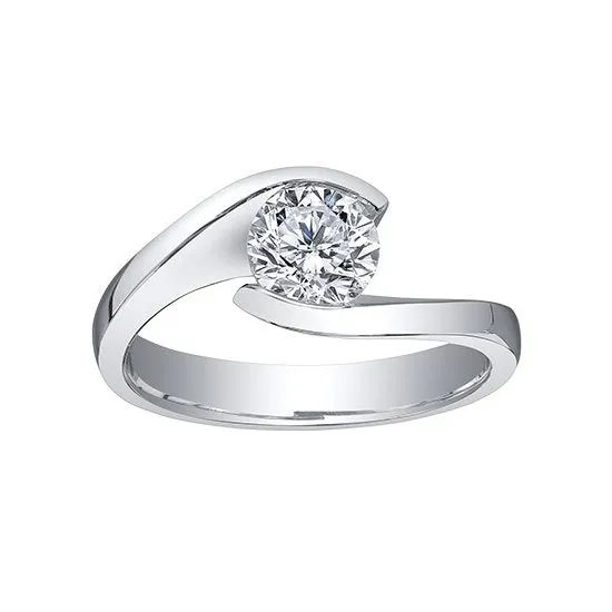 18K Palladium White Gold Maple Leaf (0.50ct) Canadian Diamond Timeless Classic Solitaire Ring