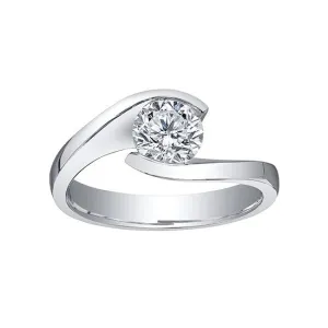 18K Palladium White Gold Maple Leaf (0.50ct) Canadian Diamond Timeless Classic Solitaire Ring
