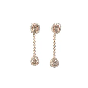 18k Rose Gold 3.22ct FVS2 Pear Shape, Oval and Round  Chocolate Diamond Hoop Earrings