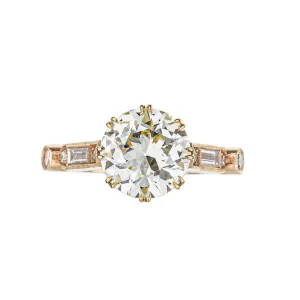 18K Rose Gold Brilliant Round Diamond Hand Engraved Engagement Ring