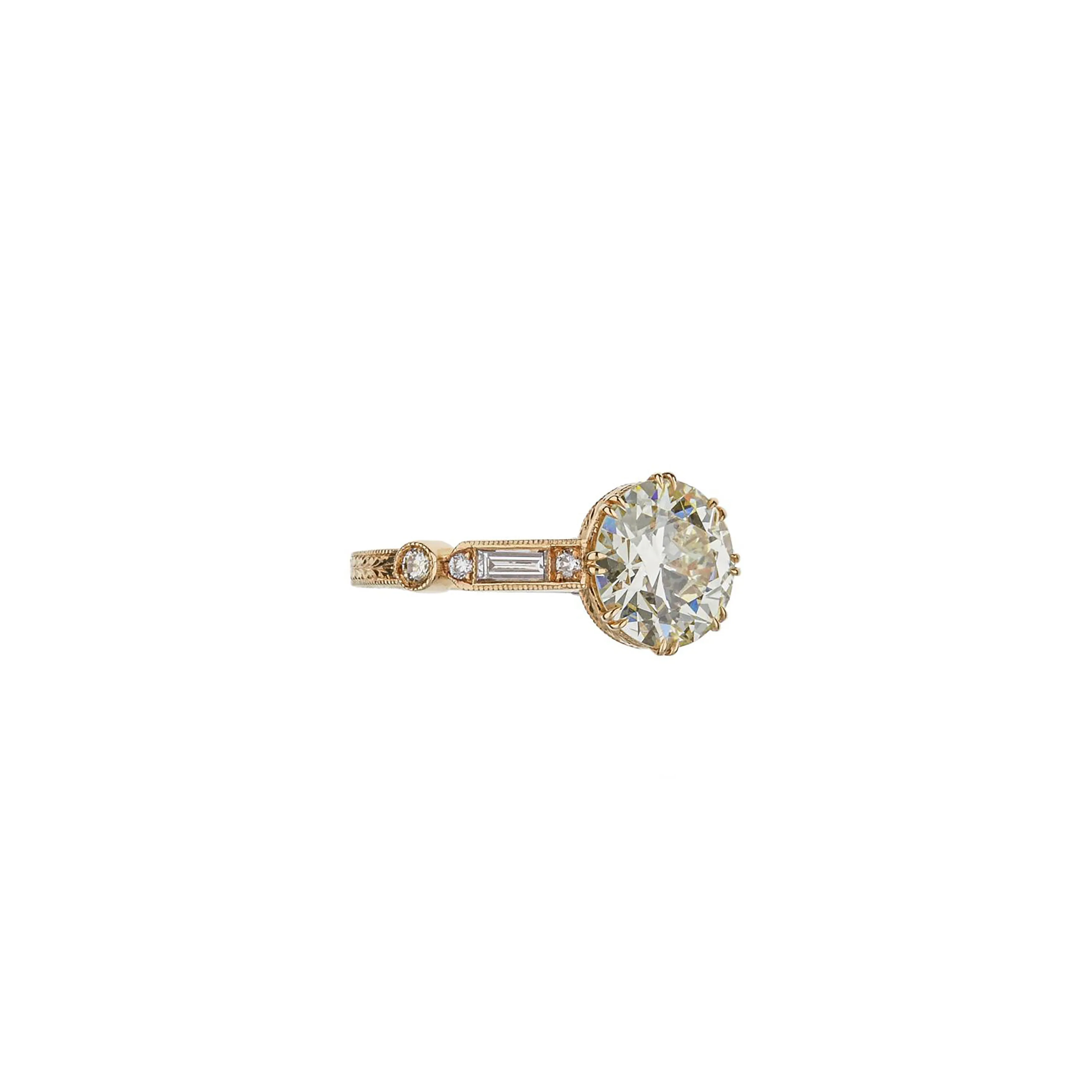 18K Rose Gold Brilliant Round Diamond Hand Engraved Engagement Ring