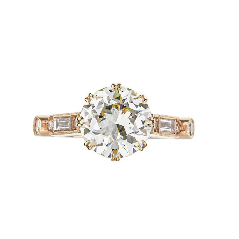 18K Rose Gold Brilliant Round Diamond Hand Engraved Engagement Ring