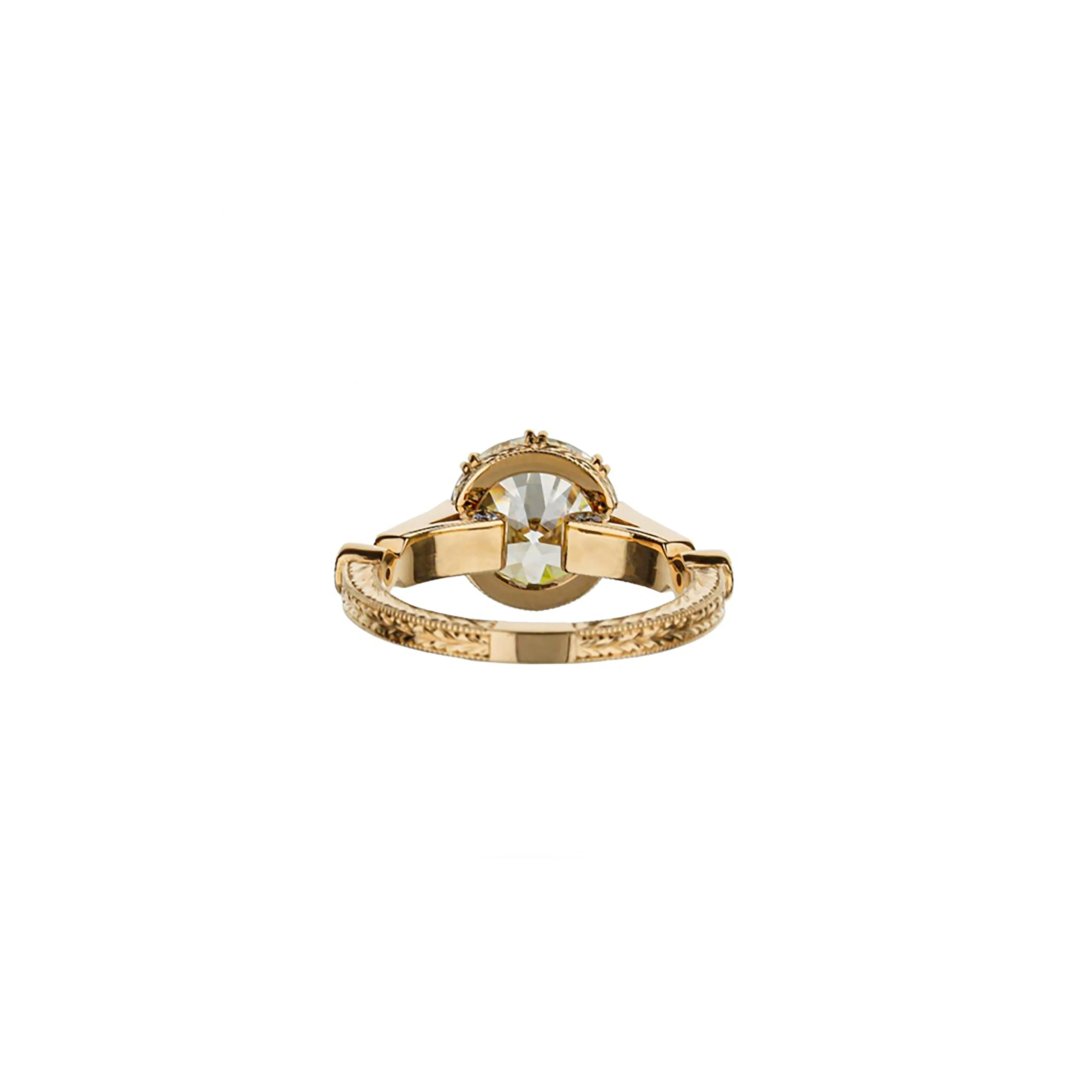 18K Rose Gold Brilliant Round Diamond Hand Engraved Engagement Ring