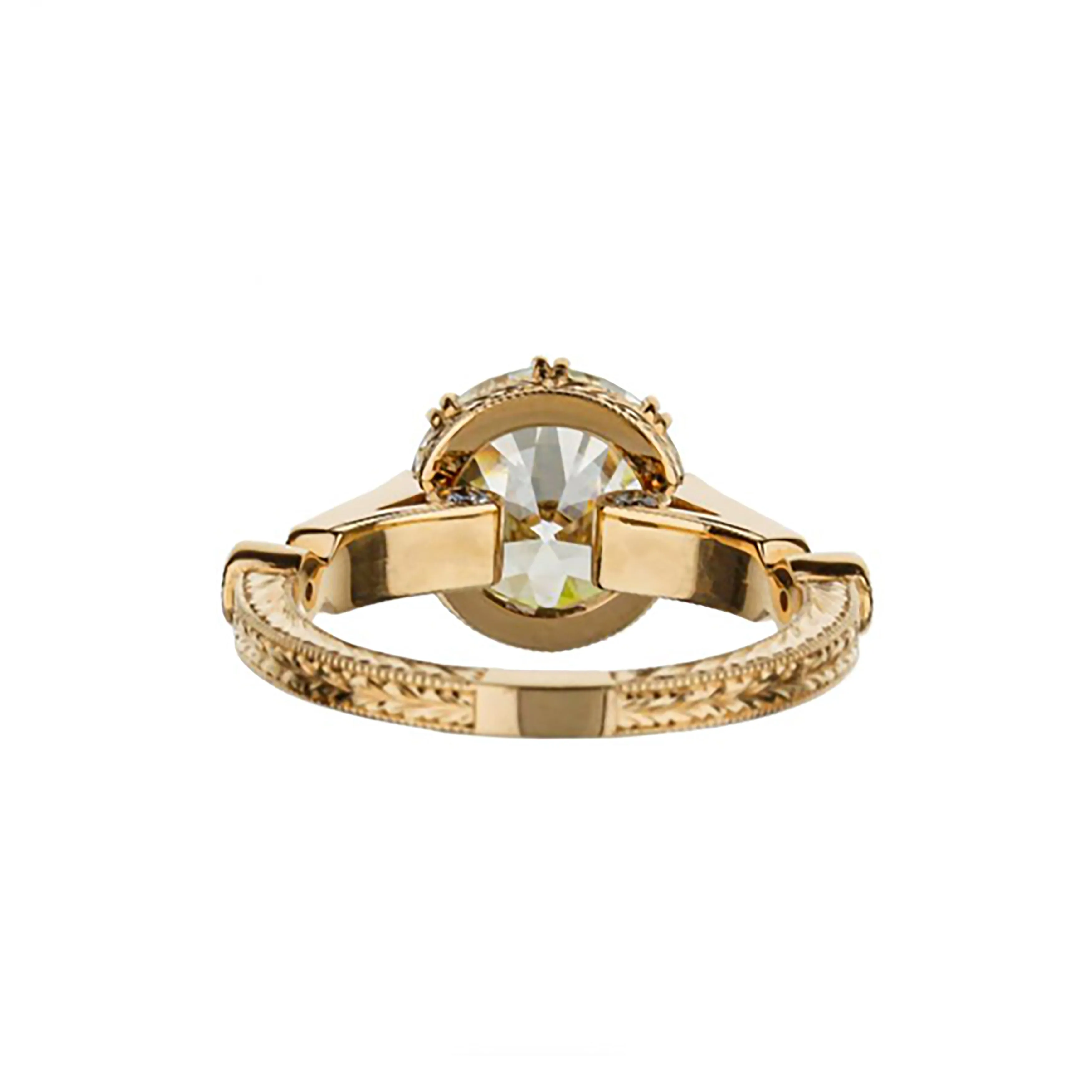 18K Rose Gold Brilliant Round Diamond Hand Engraved Engagement Ring