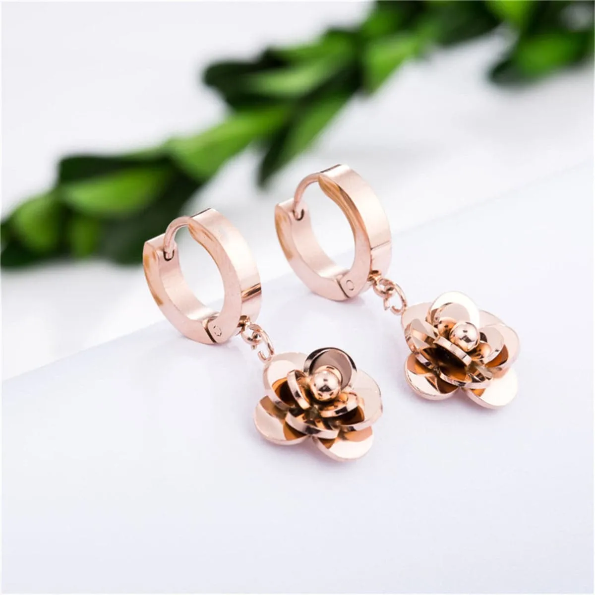 18K Rose Gold-Plated Camellia Drop Earring