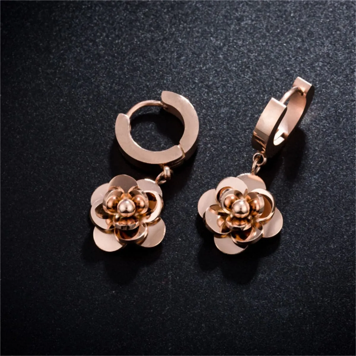 18K Rose Gold-Plated Camellia Drop Earring