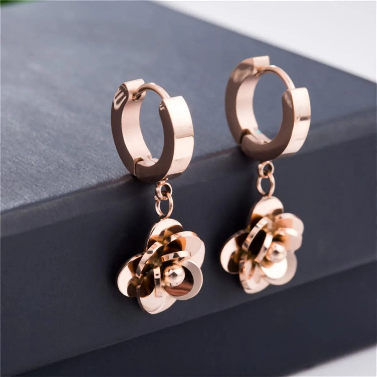 18K Rose Gold-Plated Camellia Drop Earring