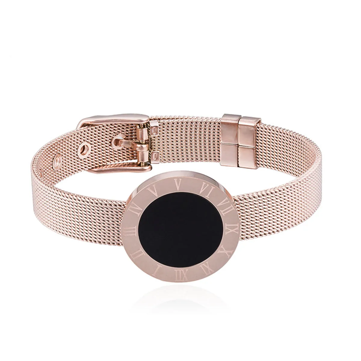 18K Rose Gold-Plated Roman Numberal Watch Belt Bracelet