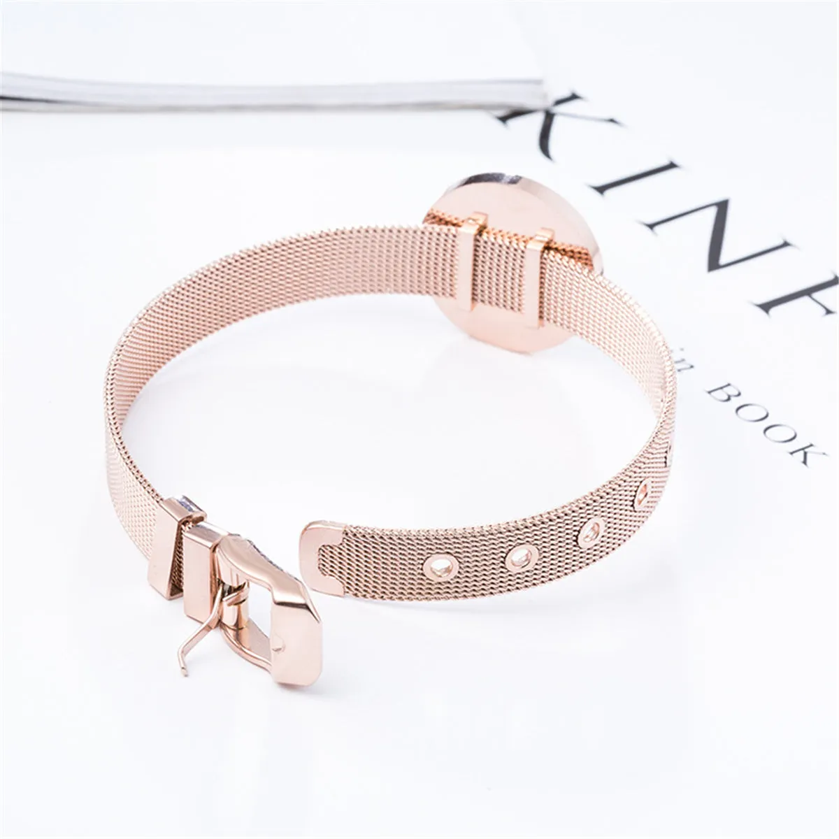 18K Rose Gold-Plated Roman Numberal Watch Belt Bracelet