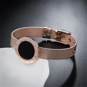 18K Rose Gold-Plated Roman Numberal Watch Belt Bracelet