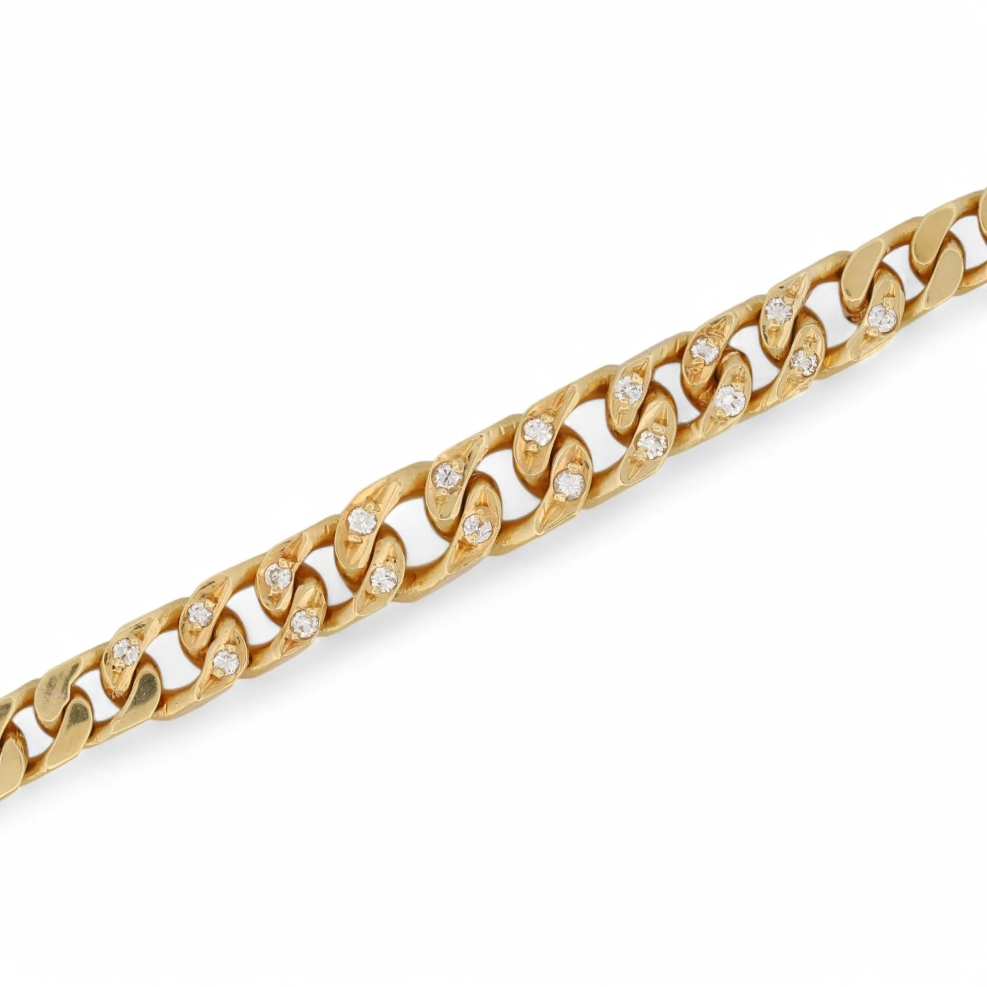 18k Solid Gold Tapered Curb Chain Necklace with Diamond Accents Signed TF