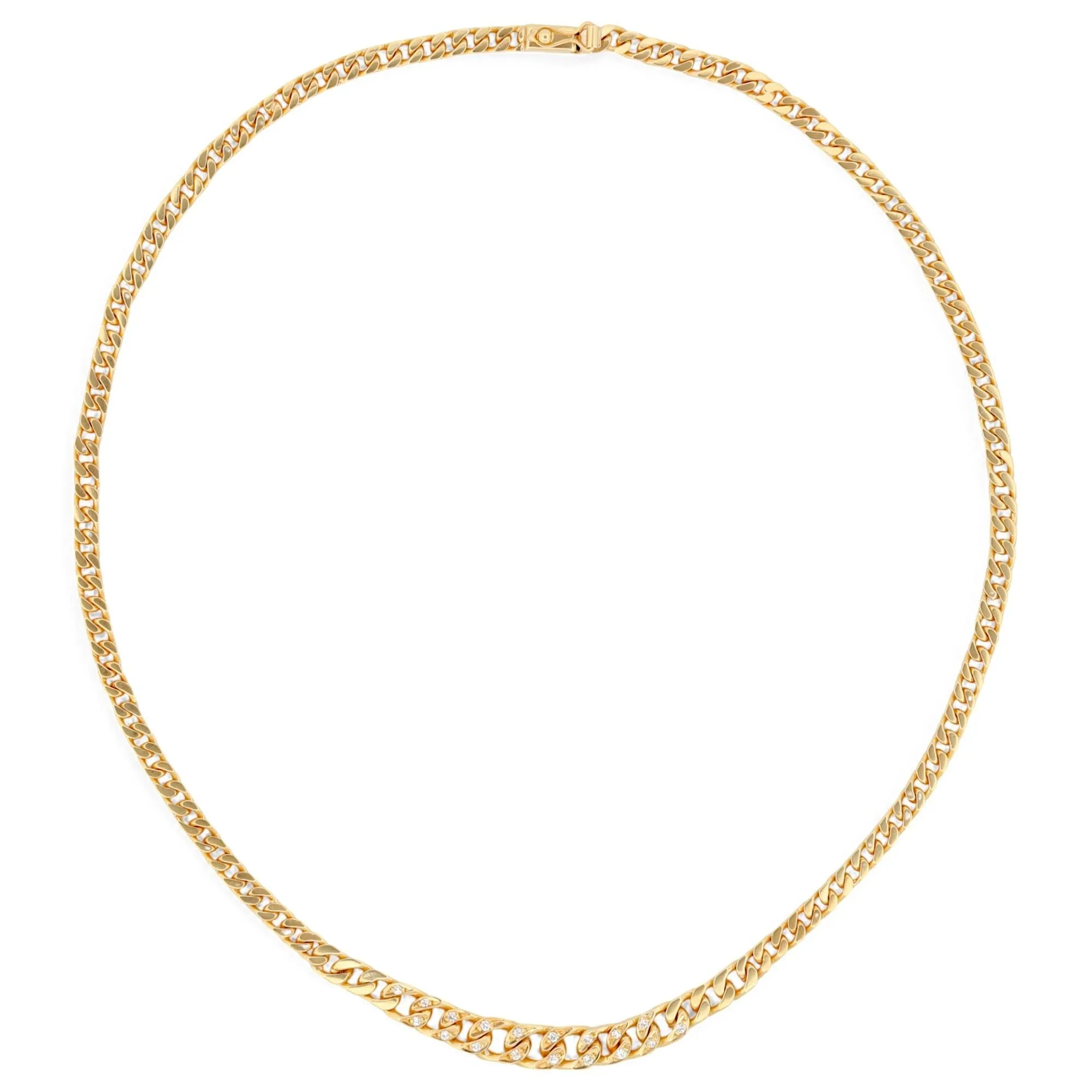18k Solid Gold Tapered Curb Chain Necklace with Diamond Accents Signed TF