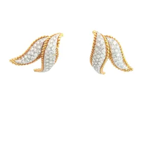 18k Two Tone 2ct F VS2 Round Diamond Vintage Leaf Earrings
